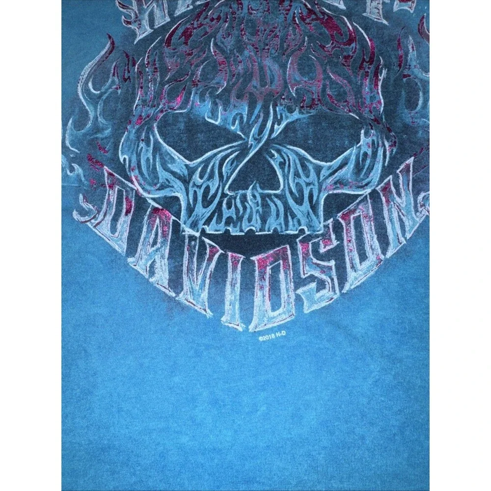 Electric City Harley Davidson Graphic T-Shirt - Large Blue Cotton